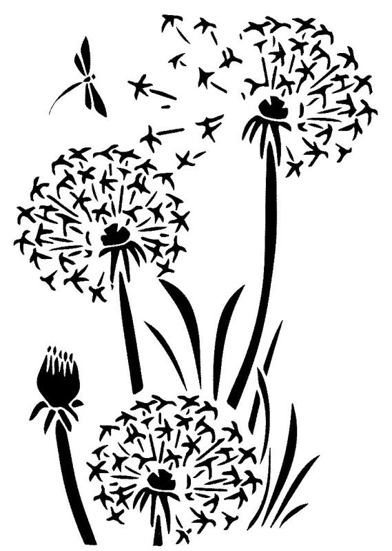 Schablone mit verblühten Löwenzahn und Schmetterlingen